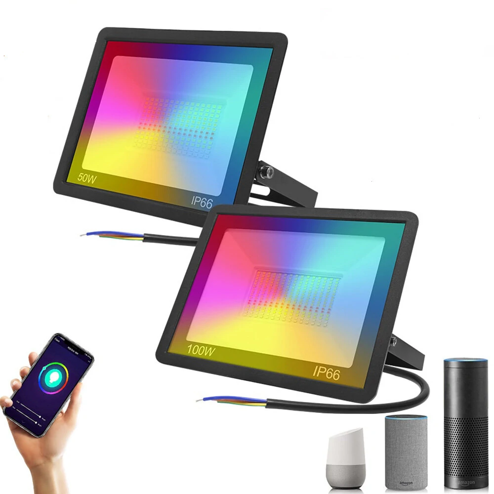LED Reflector RGB Smart Floodlight Outdoor Spotlight 30W 50W 100W Waterproof 220V Warm Cool Lighting Tuya WIFI Control for Alexa (image for) LED Reflector RGB Smart Floodlight Outdoor Spotlight 30W 50W 100W Waterproof 220V Warm Cool Lighting Tuya WIFI Control for Alexa